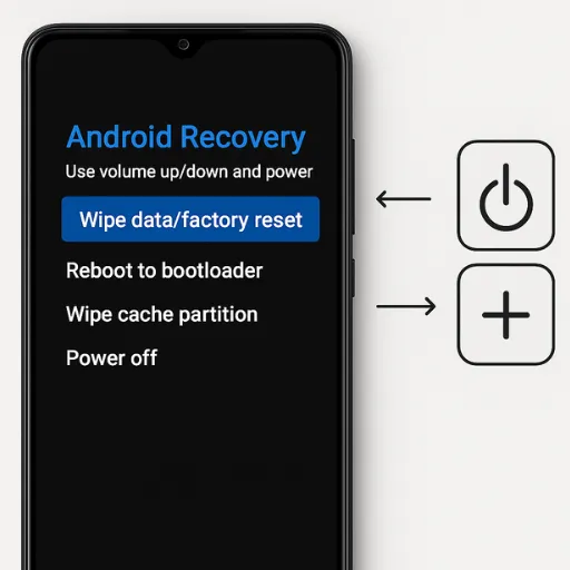 Interface de configurações do Android exibida na tela, com o botão 'Redefinir Configurações de Fábrica' destacado em azul.