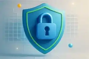 Capa 3D de livro virtual sobre segurança digital, com escudo e cadeado.