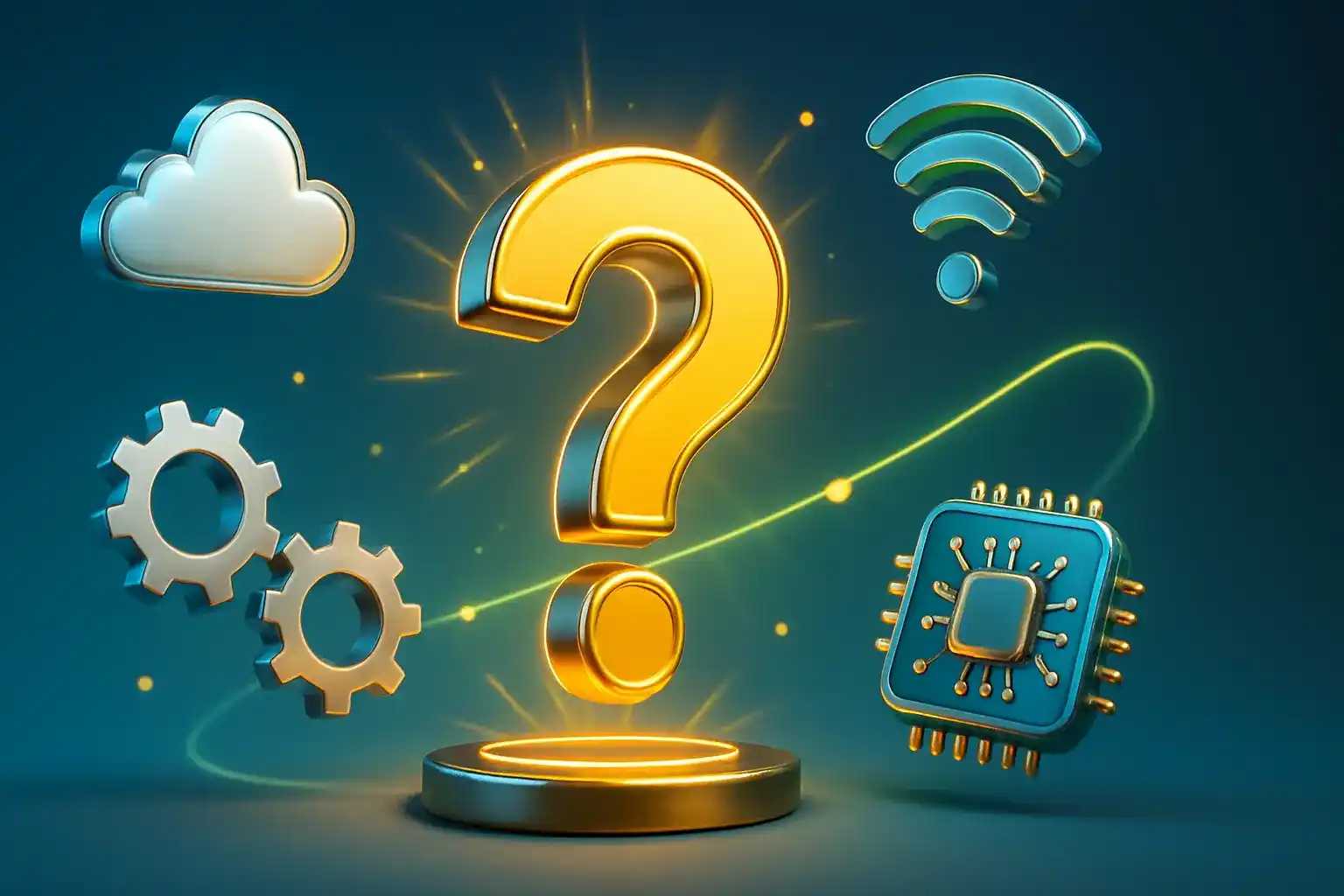 Capa do quiz em destaque na Home Page, com ponto de interrogação e ícones tecnológicos.