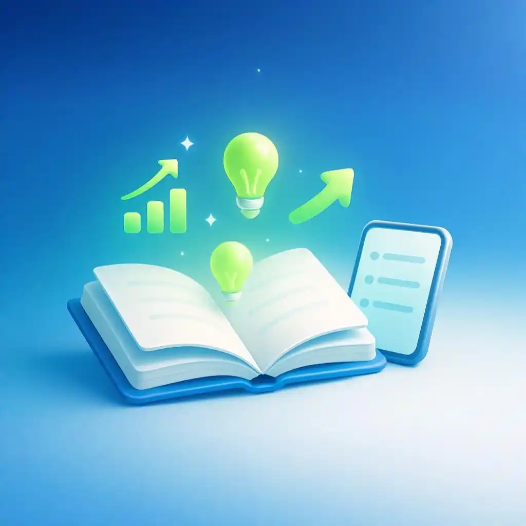 Ilustração de guias completos de tecnologia, com livro digital aberto.